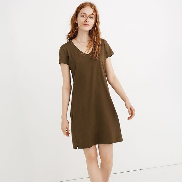 madewell northside v neck t shirt dress MADEWELL Northside V-neck T-shirt Dress In Pale Shadow Small 100% Cotton